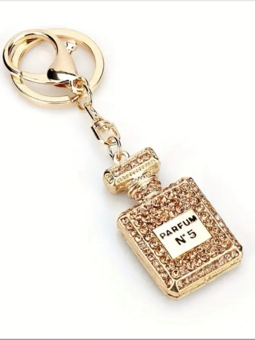 NEW Gold Crystal Perfume Bottle Keychain Bag Charm Gold Tone